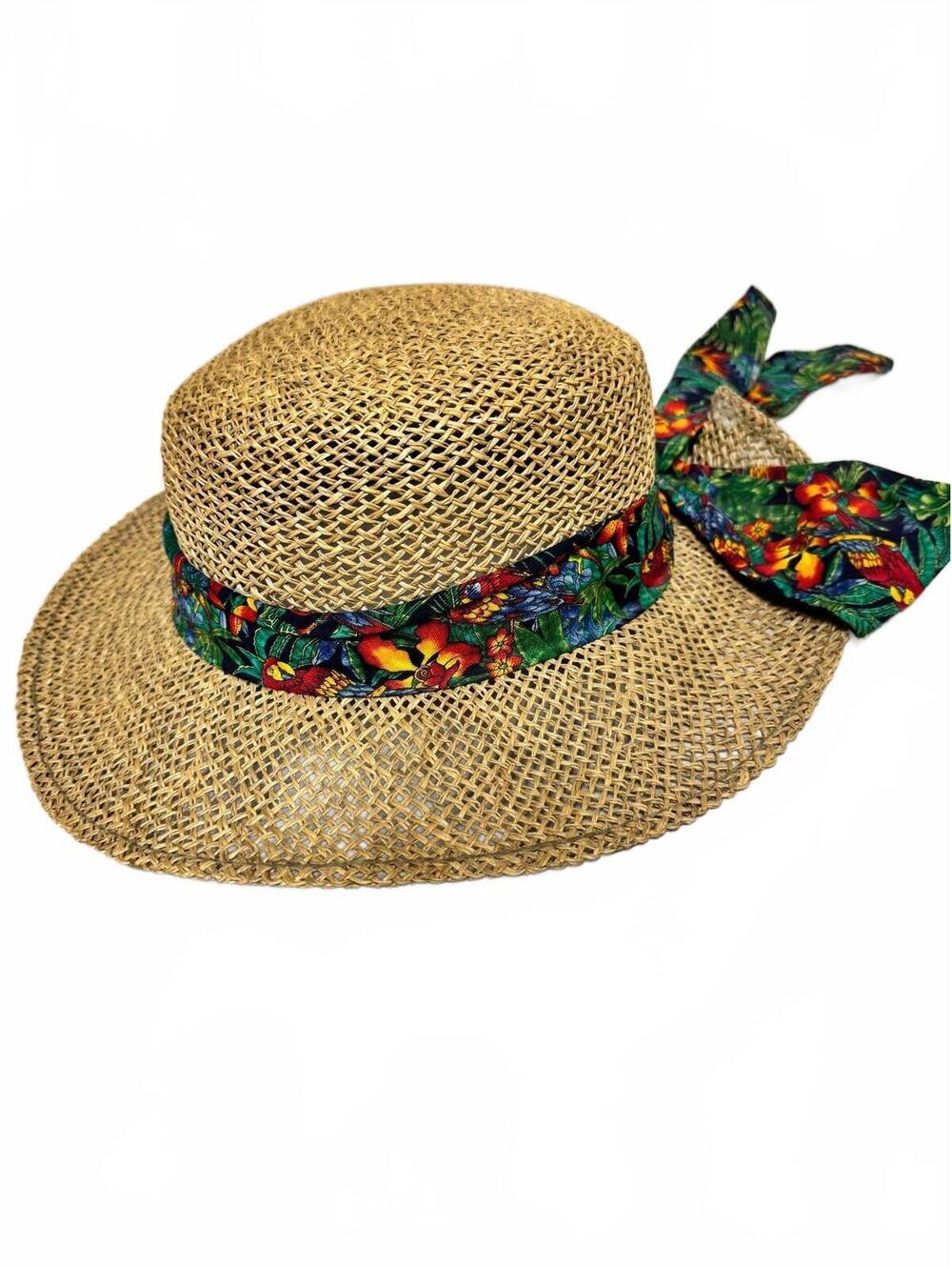 Scala Collection Wide Brim Natural Fiber Sun Hat Medium Tropical Band